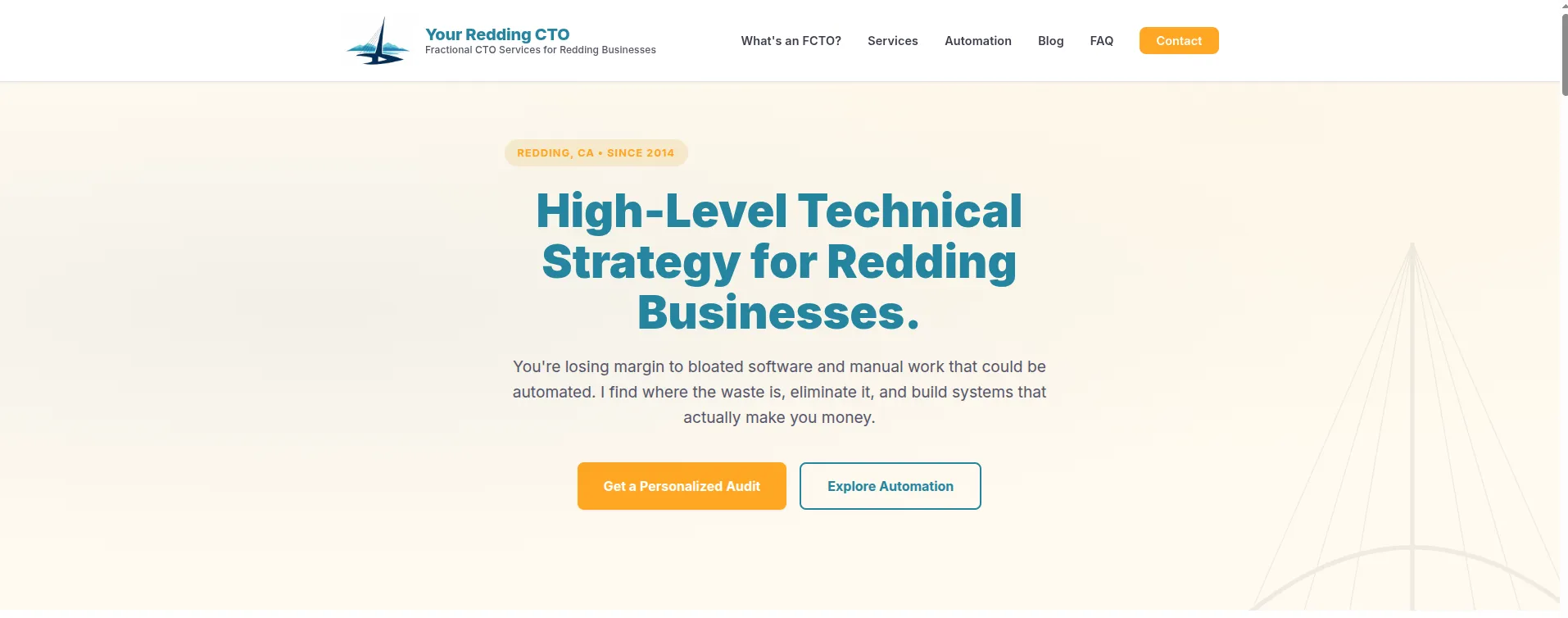 Redding CTO homepage hero screenshot